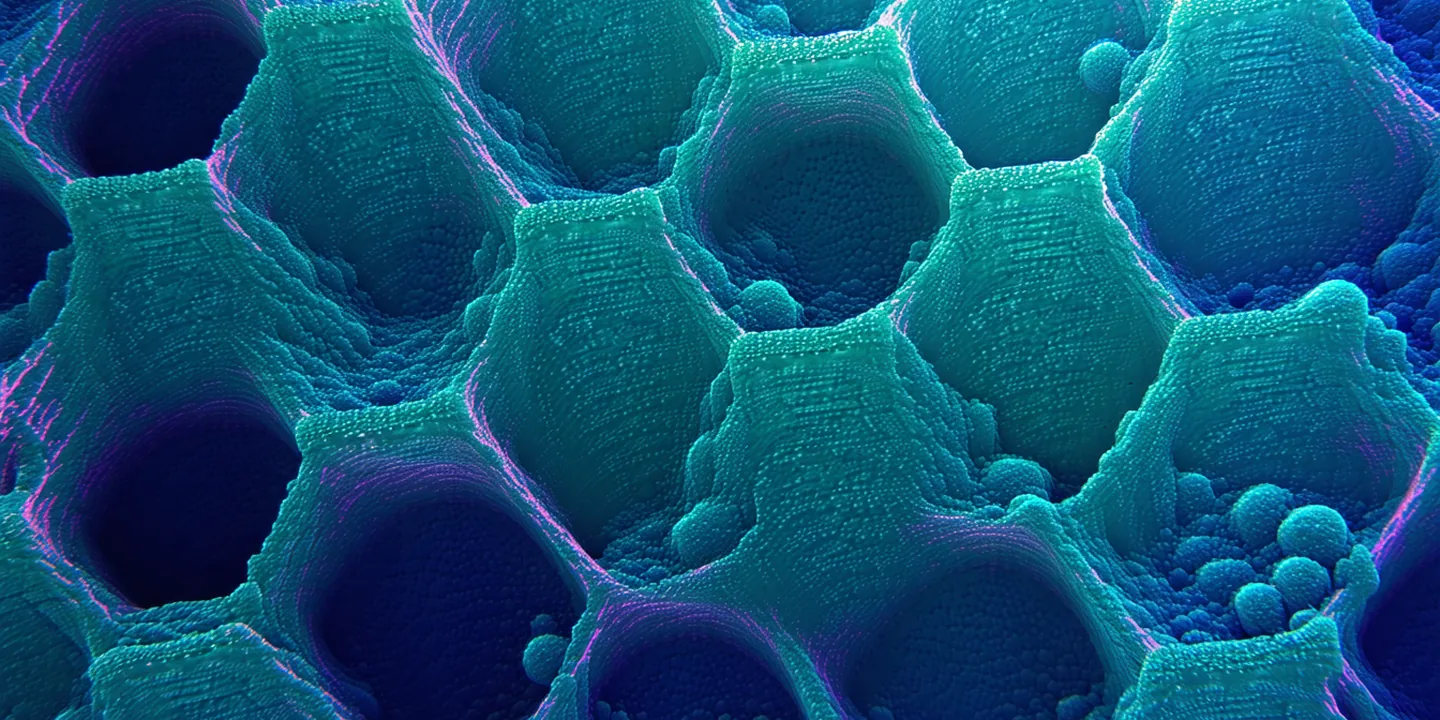 Abstract visualization of whole-slide image tissue architecture showing cellular grid pattern
