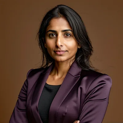 Professional headshot portrait of Dr. Priya Nair, Head of Pathology Science at Synthia
